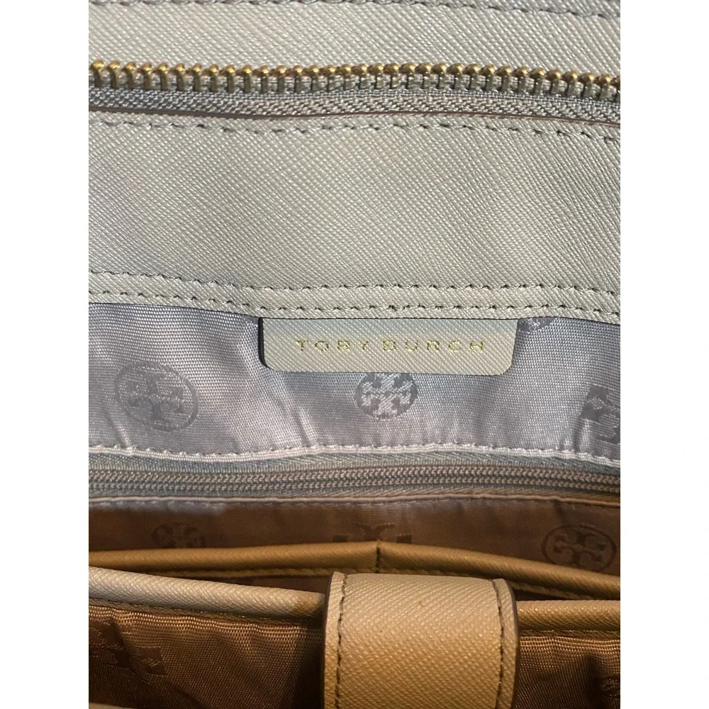 Tory Burch Emerson Large Zip Tote Gray Saffiano Leather Laptop Work Bag